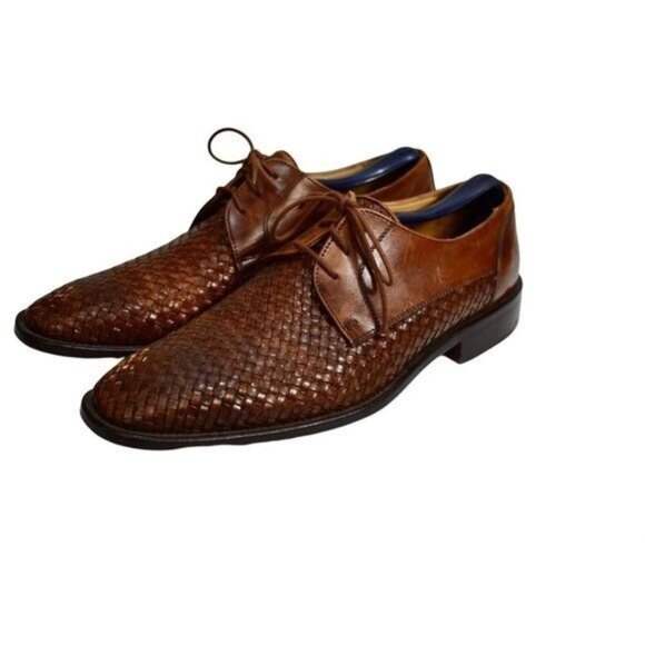 Men's Saks Fifth Avenue Brown Leather Woven Lace-Up Oxford Shoes